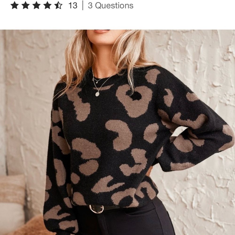 Cupshe Black and Brown Leopard Print Sweater